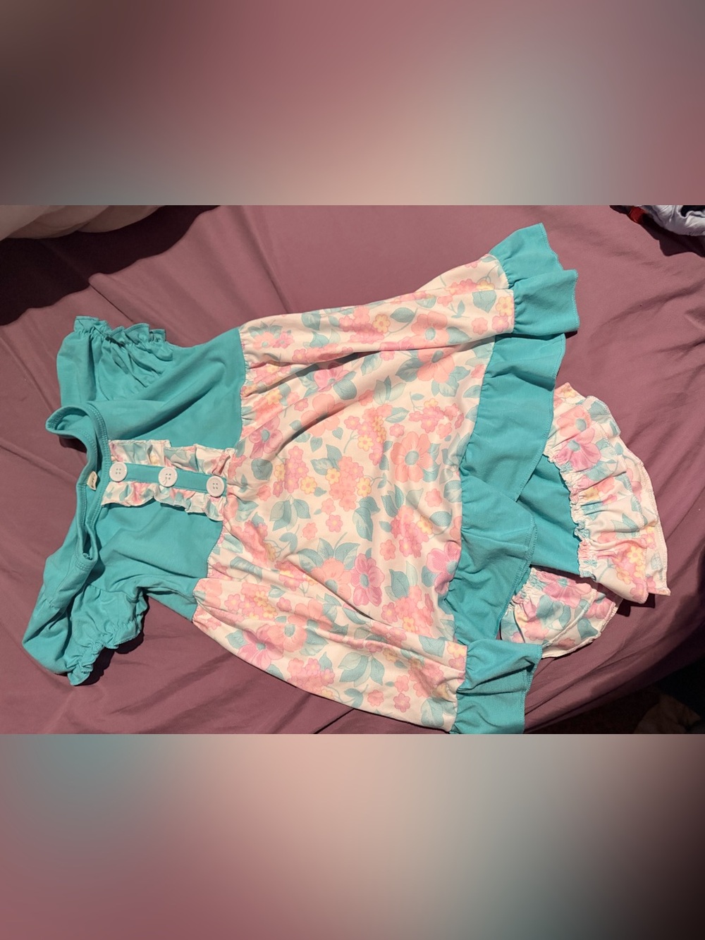 Toddler Floral Ruffle Dress with Teal Accents
